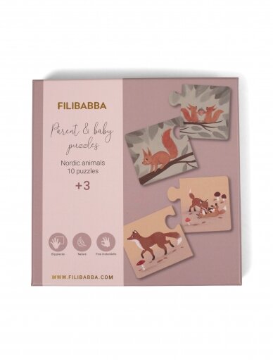 Parent & baby puzzle, Nordic animals, 10 vnt., FILIBABBA, 3+ 2