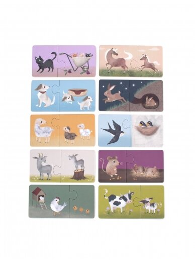 Parent and baby puzzles, Farm animals, 10 vnt., FILIBABBA, 3+ 6